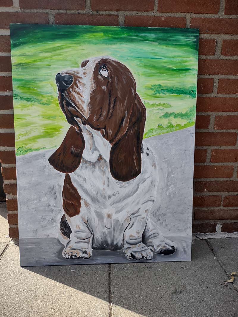 basset schilderij in kleur